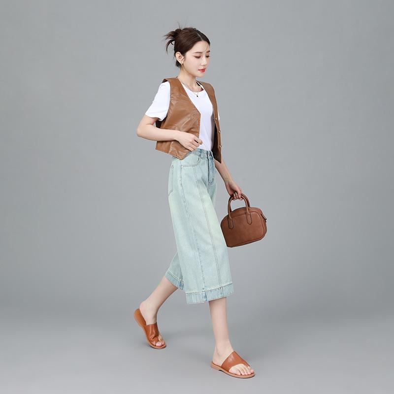 Крутые ретро светло-голубые джинсовые шорты высокого класса прямого кроя