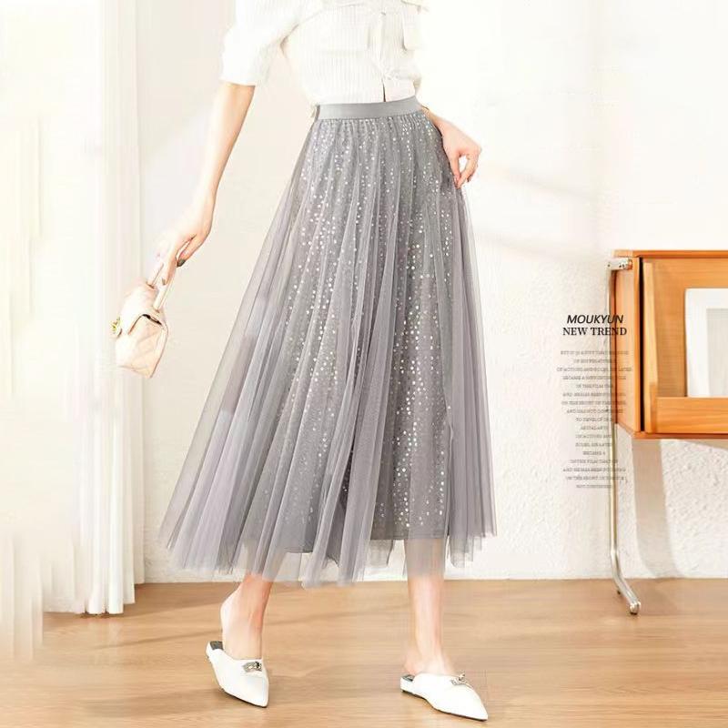 Женская юбка-пачка из сетчатой ткани Fairy Star с пайетками, блестящая длинная юбка-трапеция из тюля с эластичной резинкой на талии