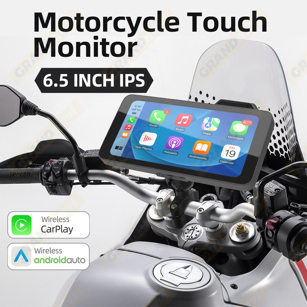 6.5" Motorcycle Smart Display Wireless CarPlay Android Auto Removable Bracket Portable IP67 Waterproof Bluetooth Monitor