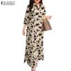 Womens Casual Turn Down Collar 3/4 Sleeve Loose Print Dress