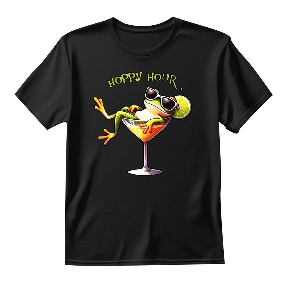 Funny Happy Hour Frog TShirt Cocktail Glass Drinking Martini Pun Graphic Tee