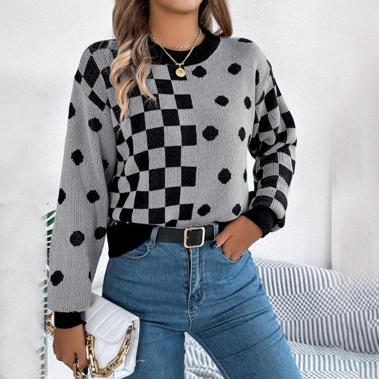 Осень Зима Женский Повседневный Вязаный Свитер Длинный Рукав Круглый Вырез
