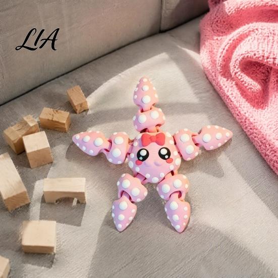 Starfish Desk Decoration 3D Printed Articulated Figure, Flexible Cartoon Fidget Marine Animal Figure Toy, Sea Ornament for Desktop Decor, Schoolbag