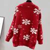 Women Christmas Sweaters Red Black Long Sleeve Jumpers Female Casual Mock Neck Pullovers Snowflake Pattern New Year Sweaters