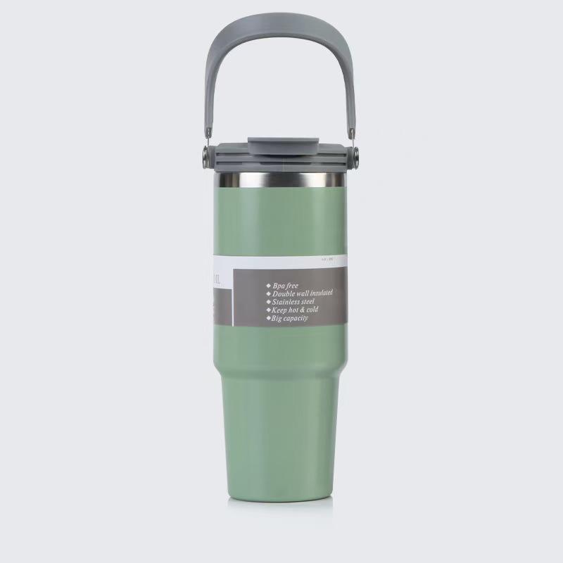 30oz Stainless Steel Portable Travel Thermos Cup with Straw - Large Capacity for Outdoor/Car Use