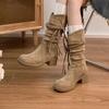 Версия из коровьей кожи~ ботинки на толстой подошве женские винтажные в стиле рыцарских ботинок из натуральной кожи матовые с бахромой из пеньковой веревки на толстом каблуке ботильоны