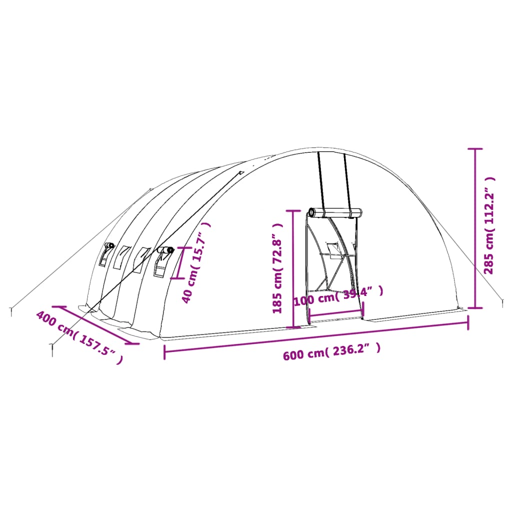 Greenhouse with Steel Frame White 24 m² 6 x 4 x 2.85 m