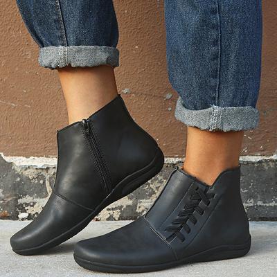Женские ботинки зимние ботинки женская обувь из искусственной кожи до щиколотки зимняя плоская ретро мода повседневная обувь без застежек с круглым носком 2024 563