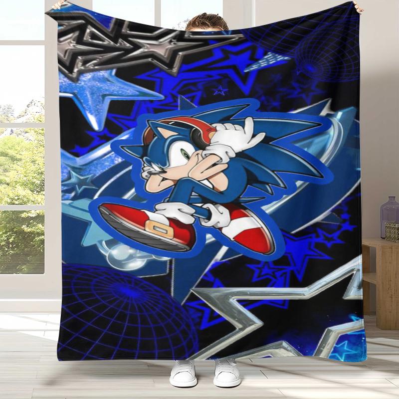 Ретро Мультяшное Игровое Фланелевое Одеяло S-Sonic, Ультра Мягкое Теплое Плюшевое Покрывало для Дома, Спальни, Кровати, Дивана, Походного Пикника, Подарок