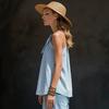 2026 cross-border new European and American style striped off-the-shoulder sleeveless top summer vacation loose fashion trend women's clothing