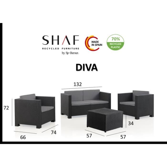 Diva Confort 4-seater Garden Lounge. Made In Spain with Recycled PP. Braided Resin Finish