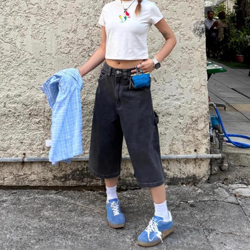 Y2k винтажные мешковатые уличные джинсы женские Harajuku большие классные шорты для девочек новые летние высокие уличные повседневные модные джинсовые брюки