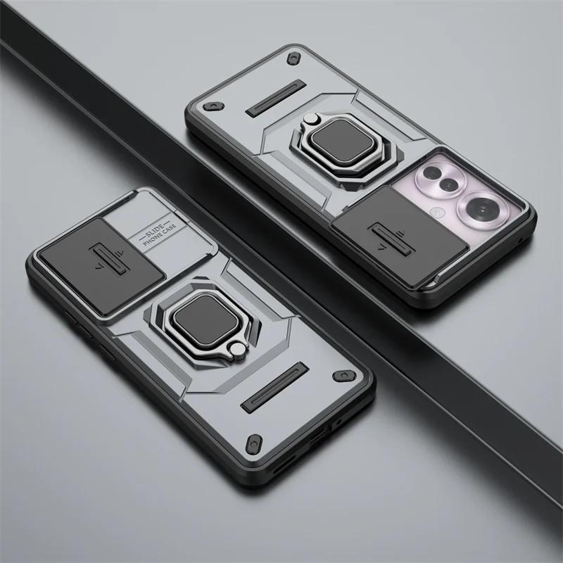 Чехол-броня для камеры со слайд-объективом для OPPO Reno 12 Pro 11F 5G A60 4G, защитное кольцо, магнитный держатель, чехол, чехол Fundas Capa