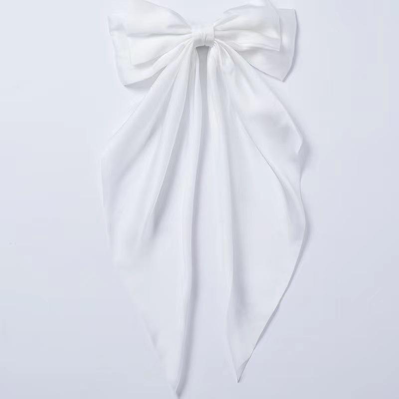 1 Pcs Fashionable Solid Color Ribbon Bow Hair Clip Women's Elegant Long Satin Large Bow Spring Clip Hair Accessory Top Clips