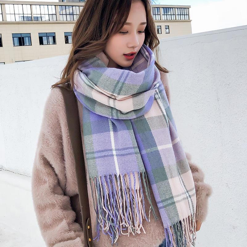 Новый клетчатый шарф в корейском стиле: Теплая, Утолщенная Осенне-Зимняя Шаль для Женщин и Студентов - Милый Утеплитель для Шеи в Стиле Интернет-Знаменитости