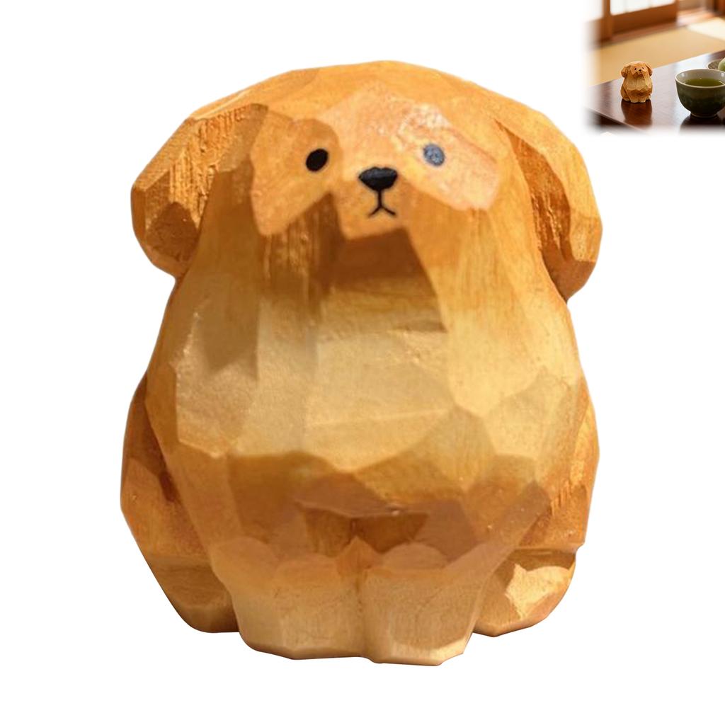 Hand Carved Golden Retriever Wood Statue Miniature Dog Puppy Sculpture for Home Desktop Decoration Ornament Gift