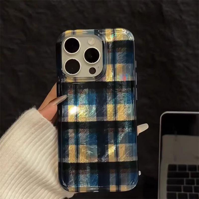 Винтажный сине-желтый клетчатый чехол для телефона iPhone 16 15 14 13 12 11 Pro Max XR XS Max 7 8 Plus 16e Задняя крышка с узором Vortex