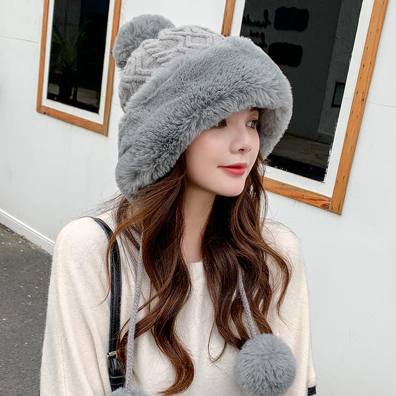 Women's Cashmere Hat Three Wool Balls Autumn Winter Cap Cute Fleece Thickened Warm Solid Knitted Hats