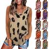 Женская мода, летний свободный жилет без рукавов с леопардовым принтом, топы с круглым вырезом