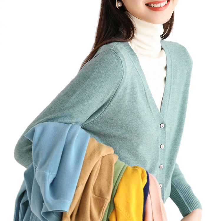 2026 Autumn Women's V-neck Button-up Knit Cardigan Sweater Jacket