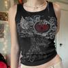 Y2k Printed Crop Top Women Vintage Knitted Rhinestone Kawaii Grunge Graphic Tank Tops Fairycore Sleeveless Sweats Cute Mini Vest