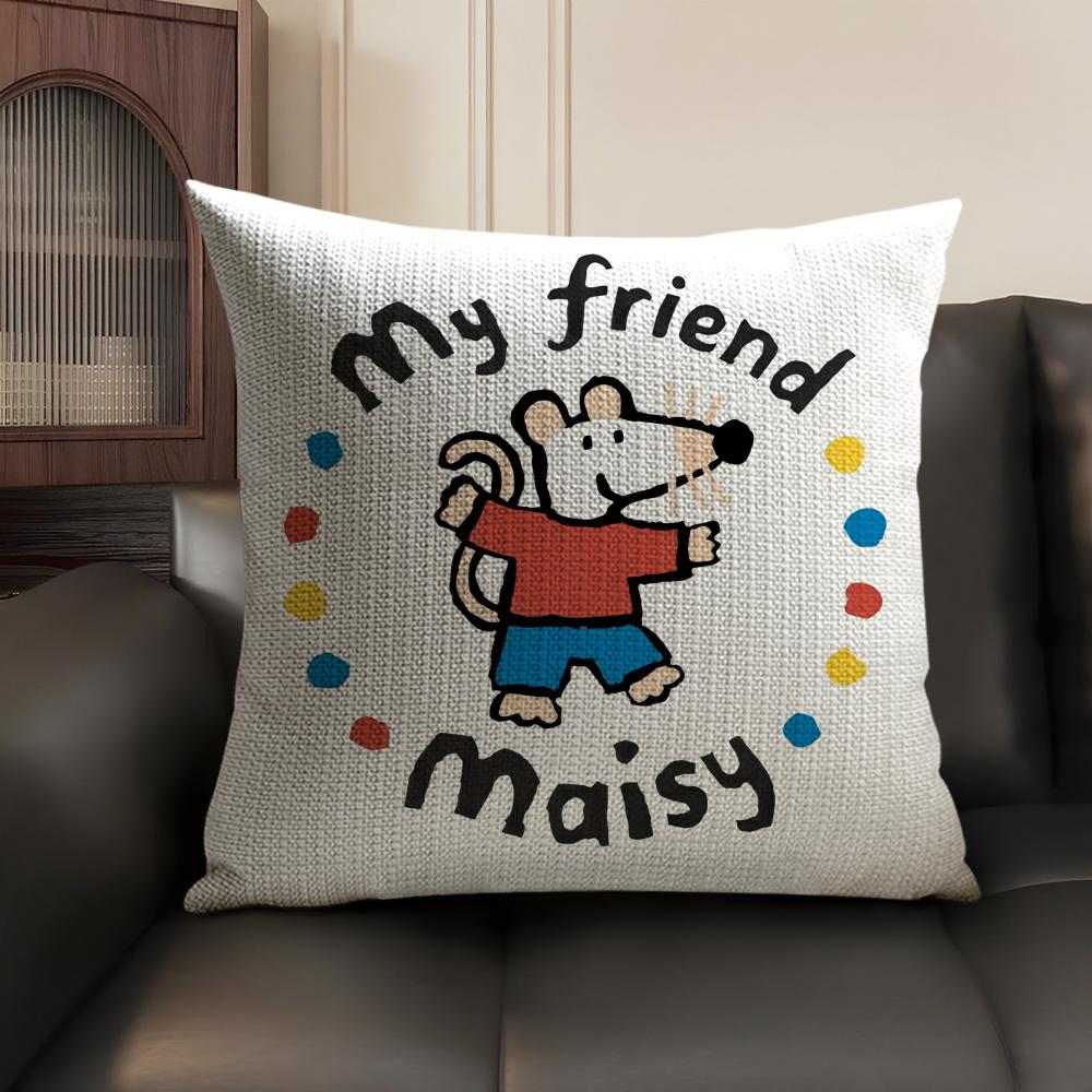 Cute Bobo the Mouse Cushion Cover Summer Breathable Linen Organic Fabric Double-Sided Printing Sofa Pillow Case Home Decor