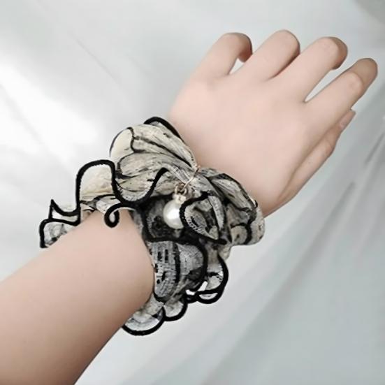 Faux Silk Scarf Lightweight Mesh Soft Shiny Touch Edge-covered Design Scarf with Faux Pearl Decor Neck Decoration