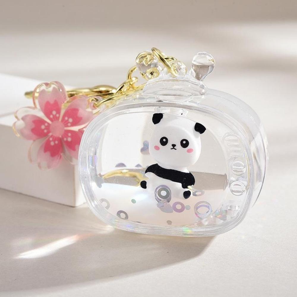 Panda Doll Keyring Cute TV Liquid Acrylic Key Chain Car Bag Accessories Pendant for Women Keychain Gift