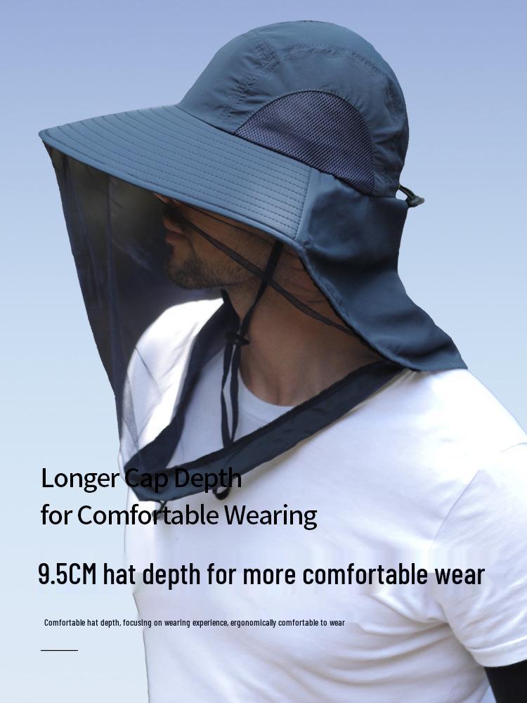 Мужская шляпа с широкими полями и защитой от УФ-лучей для рыбалки с сеткой от насекомых