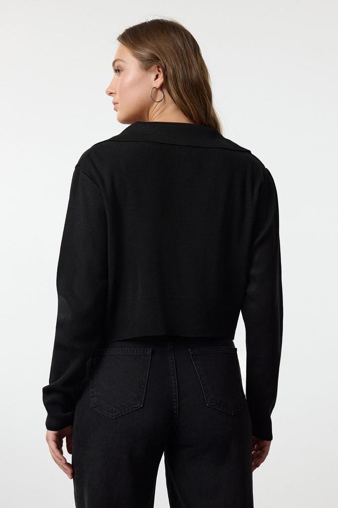 Women's Elegance Style Sweater Black Crop Polo Neck Fine Knitwear Sweater