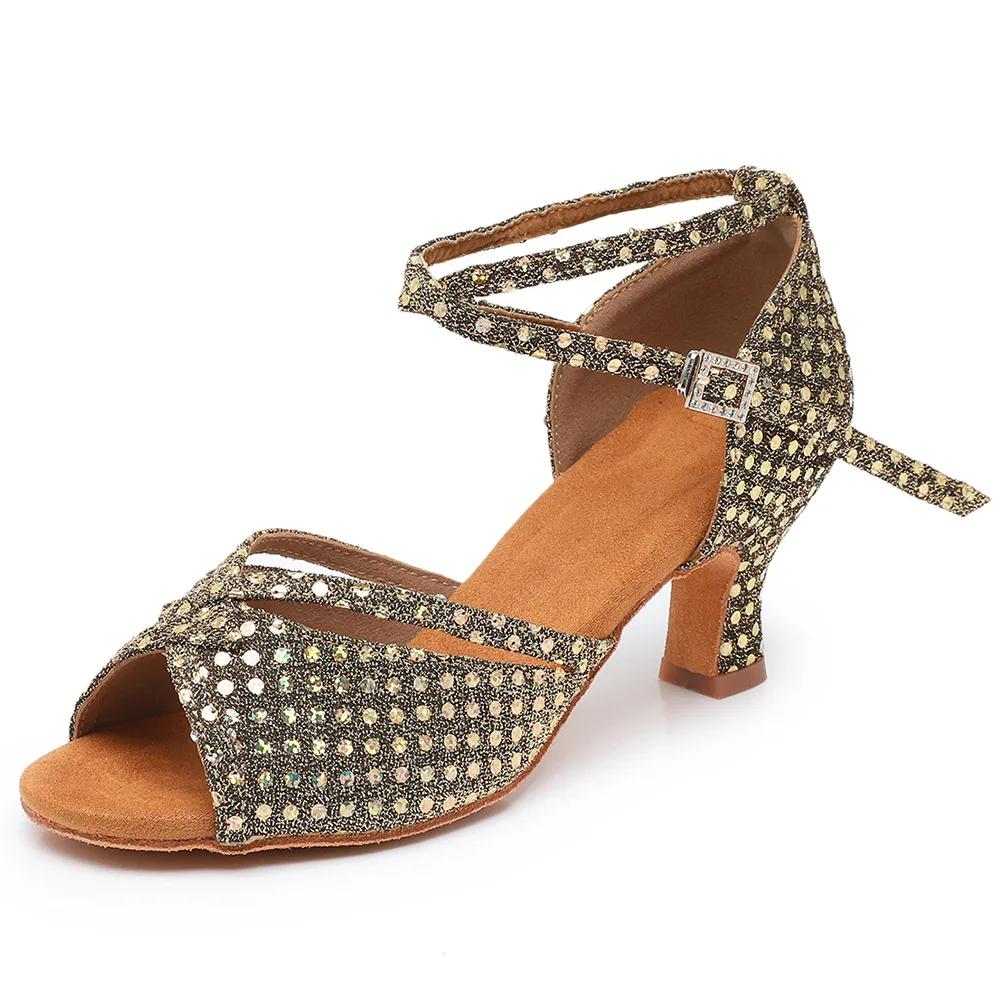 Женские туфли для латиноамериканских танцев со стразами, туфли для танго и бальных танцев, женские туфли на высоком каблуке с мягкой подошвой, сандалии для девочек, свадебные женские туфли