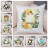 Cartoon Bird and Leaves Pillow Case Decor Cute Animal Lion Cushion Cover for Children Room Sofa Home Plush Pillowcase 45x45cm