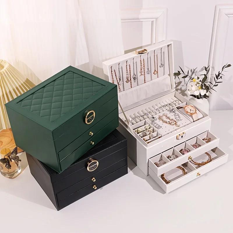 Jewelry Organizer Box, Women Jewelry Box 3 Layers with 2 Drawers, Large Jewelry Organizers Jewelry Boxes Display