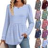 Women's Casual Fashion Long Sleeve Shirt Striped Tunic Top