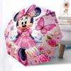 Minnie Mouse Pink Floral Themed Automatic Opening and Closing Umbrella, Brightly Colored 8-rib Portable Umbrella, Suitable for Men and Women