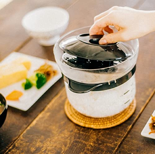 HARIO Glass Rice Cooker for Microwave (1-2 cups) - Black - Made in Japan - Gift/Present - XRCN-2-B
