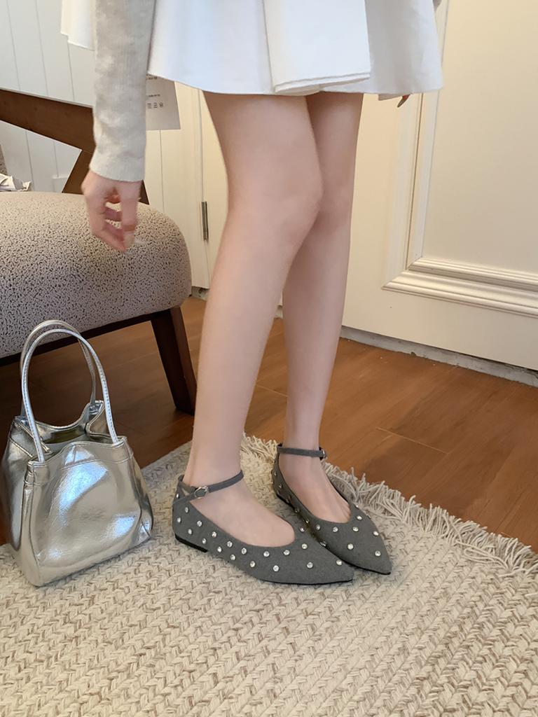 Весна 2025 новые туфли на плоской подошве для женщин, удобная мягкая подошва, не устают ноги, модные женские туфли, инкрустированные бриллиантами, одежда высокого класса
