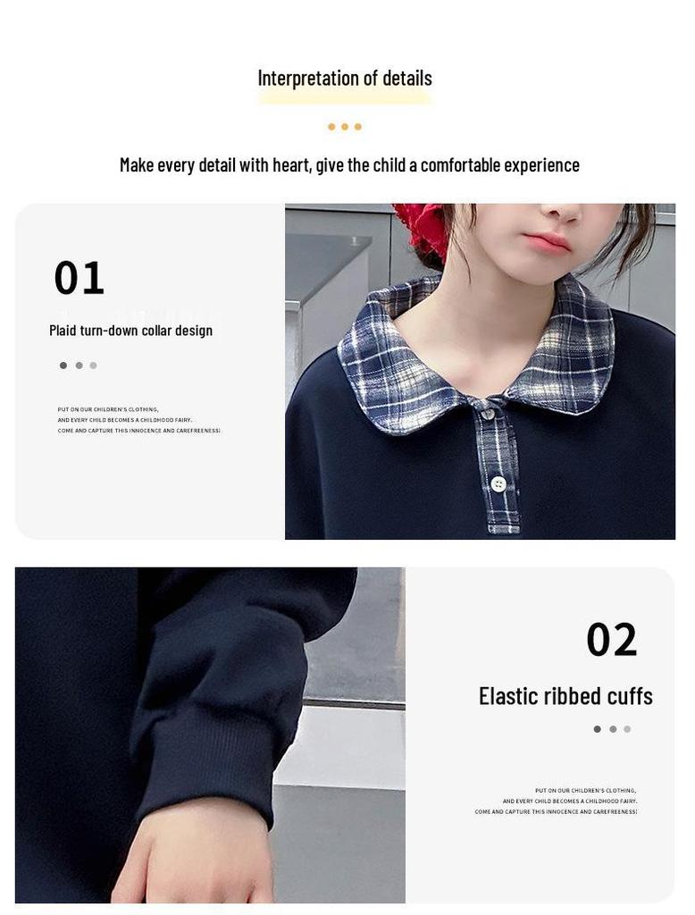 2025 New Early Autumn Girls' Turn-Down Collar Sweatshirt Set for Middle School