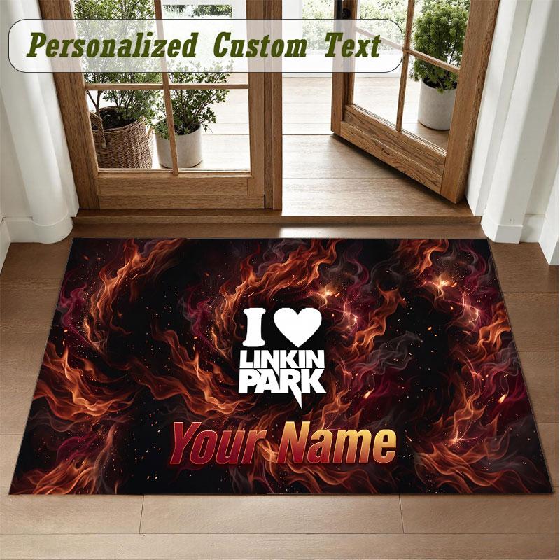 Crystal Velvet Square Rug Custom NameLinkin Park Pattern Non Slip Home Floor Decor Rug