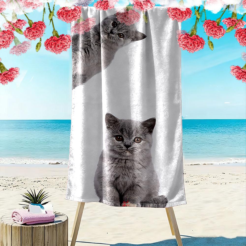 Gray Cat Pattern Beach Towel Beach Towel Quick-drying for Travel Outdoor Sports Jogging Beach and Swimming