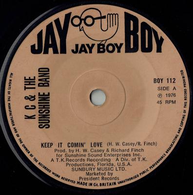 7-дюймовая пластинка KC & THE SUNSHINE BAND - Keep It Comin' Love BOY112 Jay Boy 1976 UK Соул/Фанк Б/У