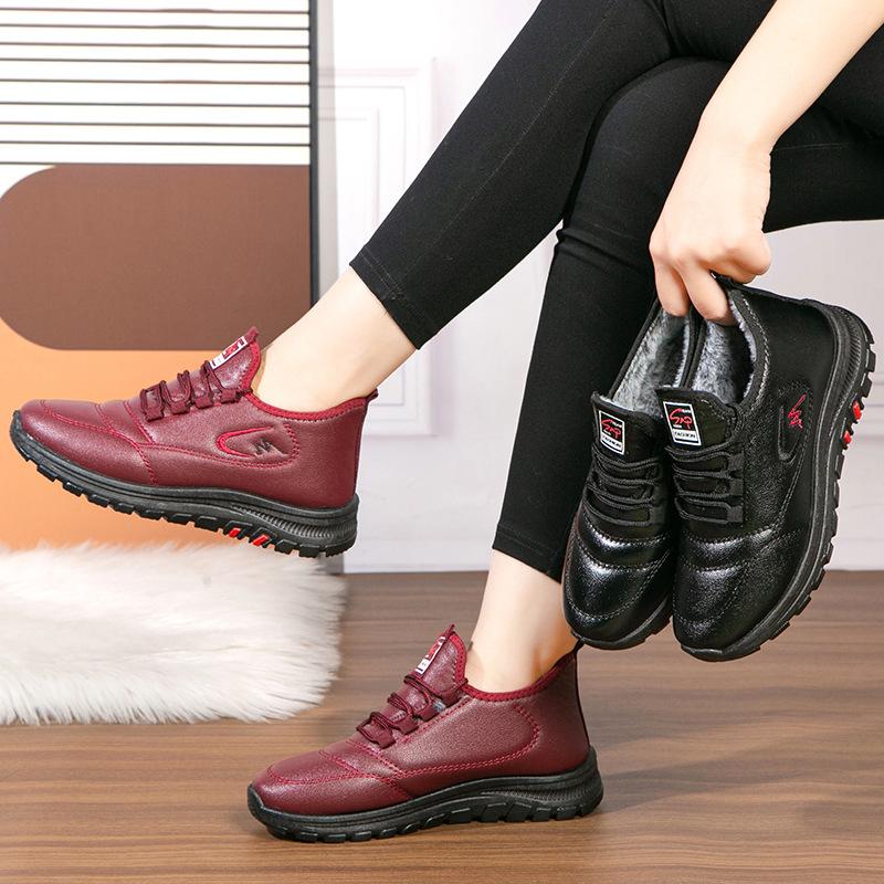 Women's Winter Snow Boots Non-Slip Lace-Up Faux Fur Lining Walking Shoes Comfort Short Ankle Booties Water Resistant Warm Workout Sneakers for Women