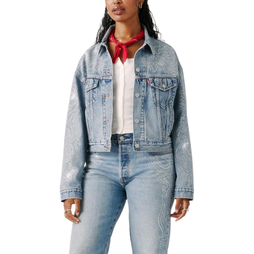 Коллаборация Levis X Beyoncé Куртка джинсовая свободного кроя с узором пейсли из страз Женские куртки A9456-0005