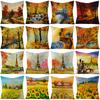 Retro-Style Autumn With Maple Leaves And Sunflowers Digital Printing Short Plush Pillow Covers For Car Sofa Office Cushion Cover