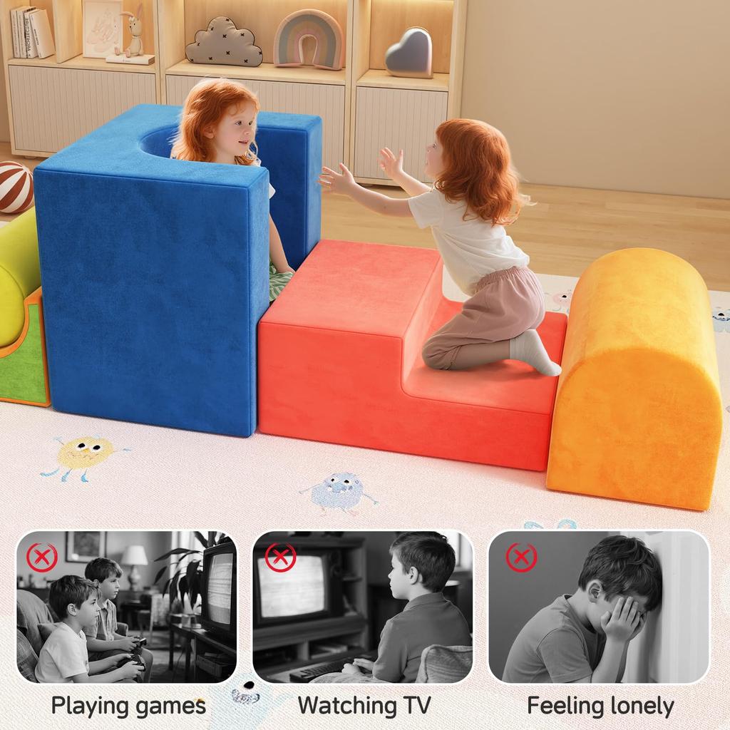 12-Piece Soft Block Set, Macaron Colors, Indoor Playground Equipment for Kids, Includes Jungle Gym and Slide, Cushion Play Equipment for Ages 1+