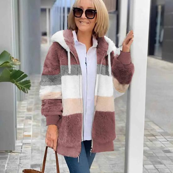Пушистая флисовая куртка для женщин, пушистый шерпа кардиган на молнии, осенне-зимнее теплое пальто с капюшоном на шнурке и карманами