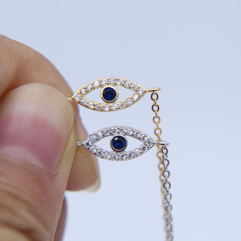 925 пробы стерлингового серебра Черная пятница турецкий сглаз микро паве фианит золото тонкие регулируемые звенья цепи браслеты с подвесками для женщин