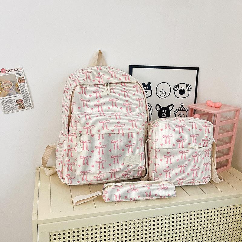 Schoolbag new Korean version cute sweet commuter women's bag fashion printed bow large capacity shoulder bag middle school student schoolbag