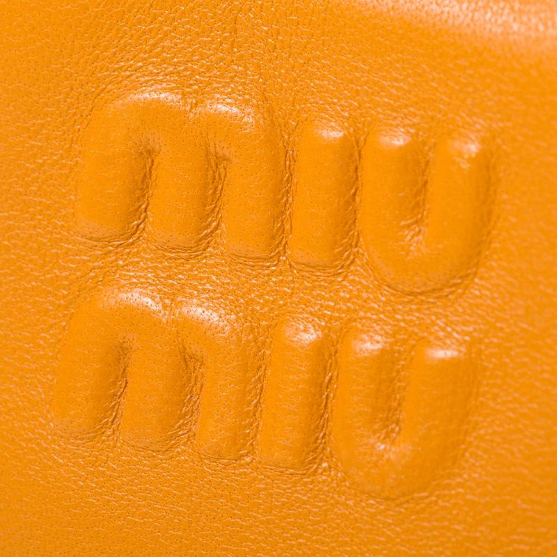 MIU MIU Embossed Letter Logo Detachable Adjustable Shoulder Strap Leather Mini Handbag Women Handbags Pomegranate-Yellow 5NR020-2F8W-F0E05