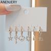 ANENEJERY Zircon Airplane Star Lock Key Hoop Earrings For Women Creative Handmade 6-piece Earrings Set